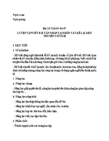 Giáo án Chuyên đề dạy thêm Ngữ văn 6 (Cánh diều) - Luyện tập viết bài văn nhập vai nhân vật kể lại một truyện cổ tích