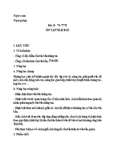 Giáo án Chuyên đề dạy thêm Ngữ văn 6 (Cánh diều) - Ôn tập Trái đất