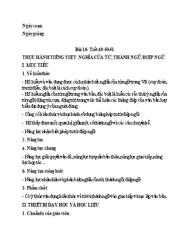 Giáo án Chuyên đề dạy thêm Ngữ văn 6 (Cánh diều) - Thực hành tiếng Việt: Nghĩa của từ, thành ngữ, điệp ngữ Giáo án Chuyên đề dạy thêm Ngữ văn 6 (Cánh diều) - Thực hành tiếng Việt: Nghĩa của từ, thành ngữ, điệp ngữ