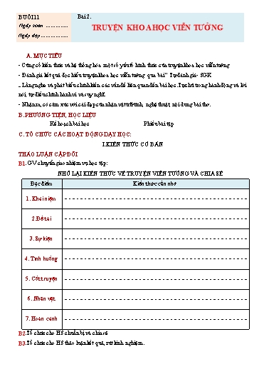 Giáo án Chuyên đề dạy thêm Ngữ văn 7 (Cánh diều) - Buổi 11: Truyện khoa học viễn tưởng