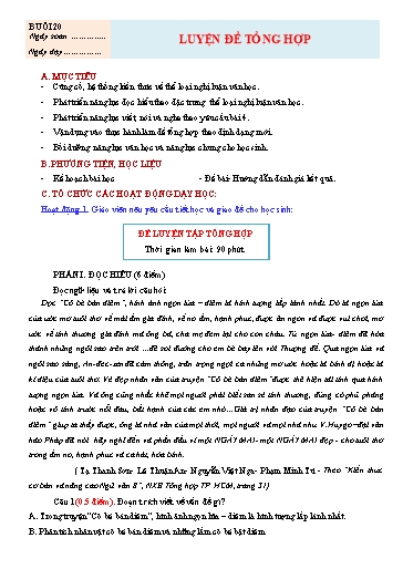 Giáo án Chuyên đề dạy thêm Ngữ văn 7 (Cánh diều) - Buổi 20: Luyện đề tổng hợp Nghị Luận văn học
