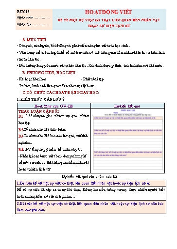 Giáo án Chuyên đề dạy thêm Ngữ văn 7 (Cánh diều) - Buổi 5: Hoạt động viết- Kể về một sự việc có thật liên quan đến nhân vật hoặc sự kiện lịch sử
