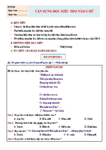 Giáo án Chuyên đề dạy thêm Ngữ văn 7 (Cánh diều) - Buổi 8: Vận dụng đọc hiểu thơ năm chữ