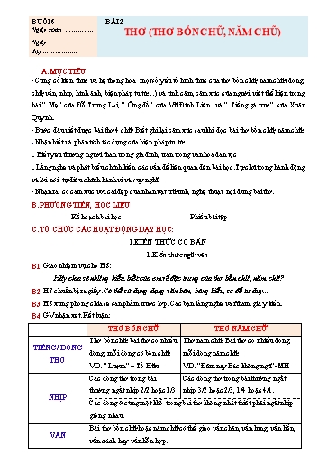 Giáo án Chuyên đề dạy thêm Ngữ văn 7 (Cánh diều) - Chủ đề: Thơ (Thơ bốn chữ, thơ năm chữ)