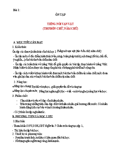 Giáo án Chuyên đề dạy thêm Ngữ văn 7 Học kì I (Chân trời sáng tạo)