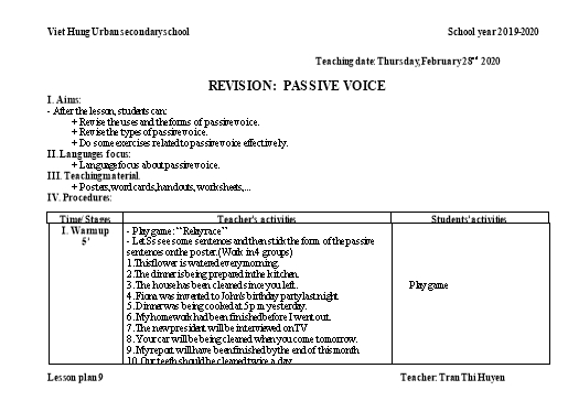 Giáo án Chuyên đề môn Tiếng Anh - Revision: Passive voice