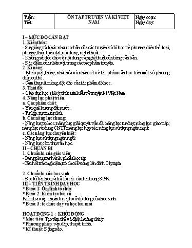 Giáo án Chuyên đề Ôn tập truyện và kí Việt Nam
