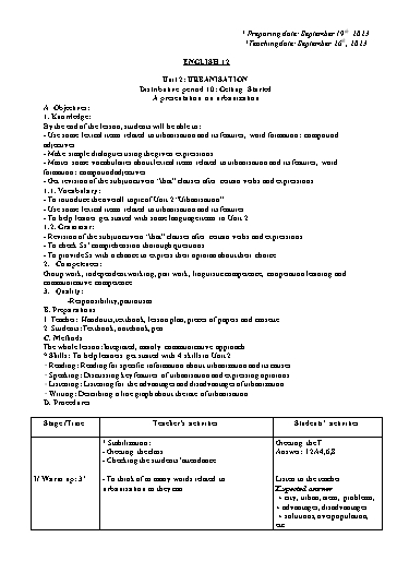 Giáo án Chuyên đề Sinh hoạt chuyên môn - Unit 2: Urbanisation (Lesson 1) - Tiếng Anh Lớp 12
