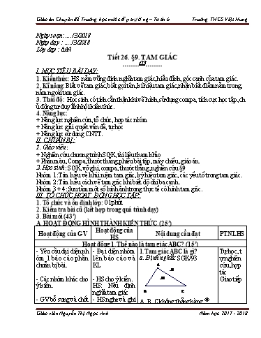 Giáo án Chuyên đề Trường học mới cấp trường Toán 6 - Tiết 26, Bài 9: Tam giác