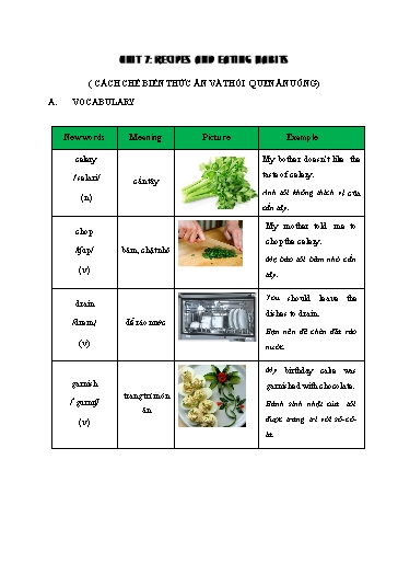Giáo án Luyện tập Chuyên đề nâng cao ngữ pháp tiếng Anh 9 - Unit 7: Recipes and eating habits
