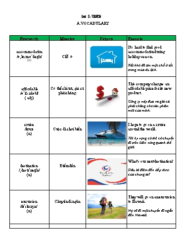 Giáo án Luyện tập Chuyên đề nâng cao ngữ pháp tiếng Anh 9 - Unit 8: Tourism