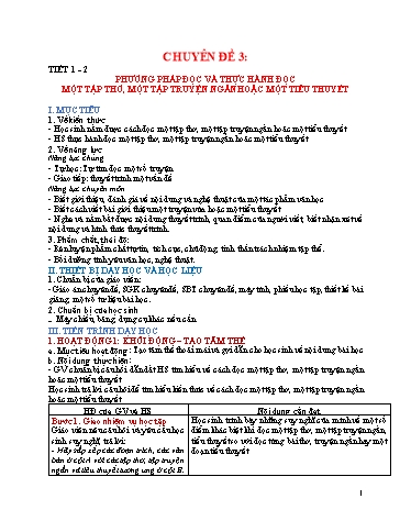 Giáo án Ngữ văn 10 (Cánh diều) - Chuyên đề 3. Phương pháp đọc và thực hành đọc một tập thơ, một tập truyện ngắn hoặc một tiểu thuyết