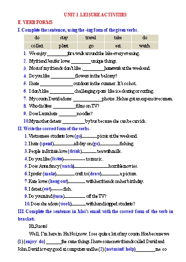Ôn tập Tiếng Anh 8 (Học kì 1) - Chuyên đề 5: Cấu tạo động từ (Verb forms) Ôn tập Tiếng Anh 8 (Học kì 1) - Chuyên đề 5: Cấu tạo động từ (Verb forms)
