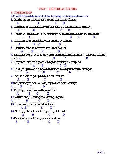 Ôn tập Tiếng Anh 8 (Học kì 1) - Chuyên đề 6: Correction Ôn tập Tiếng Anh 8 (Học kì 1) - Chuyên đề 6: Correction