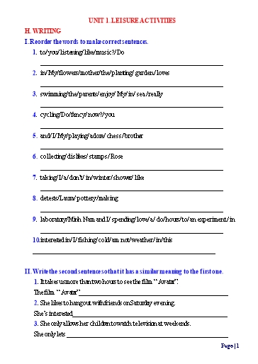 Ôn tập Tiếng Anh 8 (Học kì 1) - Chuyên đề 8: Writing Ôn tập Tiếng Anh 8 (Học kì 1) - Chuyên đề 8: Writing