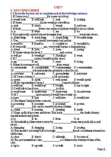 Ôn tập Tiếng Anh 8 (Học kì 2) - Chuyên đề 3: Multiple choice Ôn tập Tiếng Anh 8 (Học kì 2) - Chuyên đề 3: Multiple choice