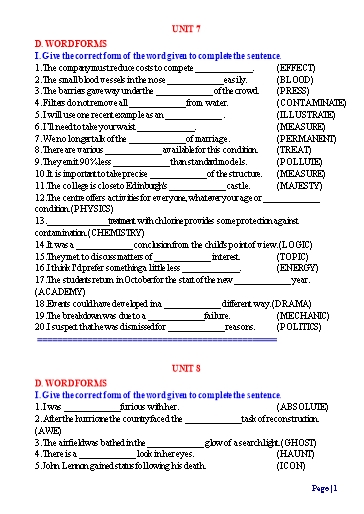Ôn tập Tiếng Anh 8 (Học kì 2) - Chuyên đề 4: Cấu tạo từ (Word forms) Ôn tập Tiếng Anh 8 (Học kì 2) - Chuyên đề 4: Cấu tạo từ (Word forms)