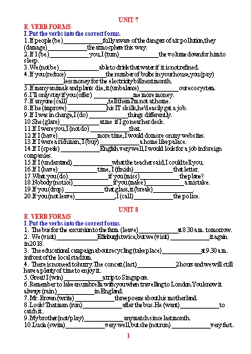 Ôn tập Tiếng Anh 8 (Học kì 2) - Chuyên đề 5: Cấu tạo động từ (Verb forms) Ôn tập Tiếng Anh 8 (Học kì 2) - Chuyên đề 5: Cấu tạo động từ (Verb forms)