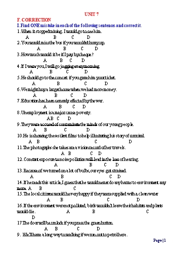 Ôn tập Tiếng Anh 8 (Học kì 2) - Chuyên đề 6: Correction Ôn tập Tiếng Anh 8 (Học kì 2) - Chuyên đề 6: Correction