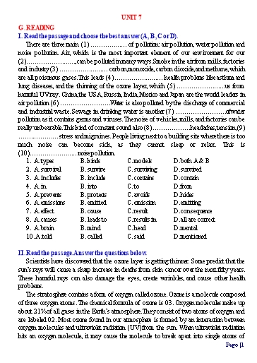 Ôn tập Tiếng Anh 8 (Học kì 2) - Chuyên đề 7: Reading Ôn tập Tiếng Anh 8 (Học kì 2) - Chuyên đề 7: Reading