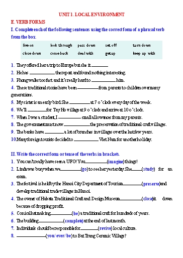 Ôn tập Tiếng Anh 9 (Học kì 1) - Chuyên đề 5: Verb forms