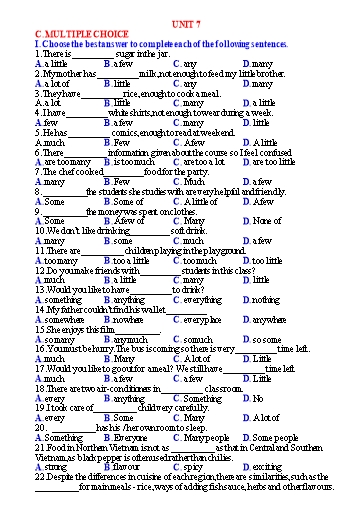 Ôn tập Tiếng Anh 9 (Học kì 2) - Chuyên đề 3: Multiple choice