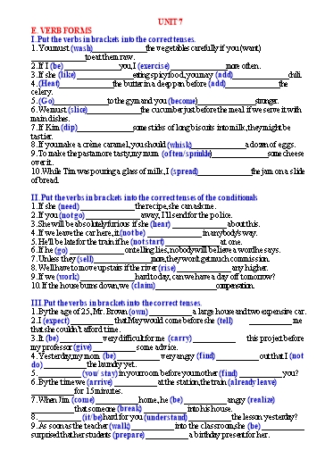 Ôn tập Tiếng Anh 9 (Học kì 2) - Chuyên đề 5: Verb forms