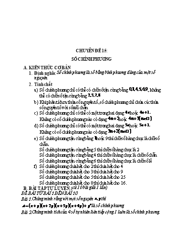Ôn tập Toán 9 - Chuyên đề 15: Số chính phương