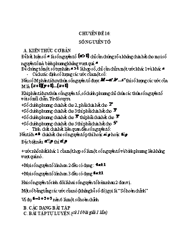Ôn tập Toán 9 - Chuyên đề 16: Số nguyên tố Ôn tập Toán 9 - Chuyên đề 16: Số nguyên tố