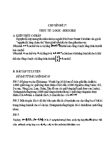 Ôn tập Toán 9 - Chuyên đề 17: Thực tế, Logic, Dirichle