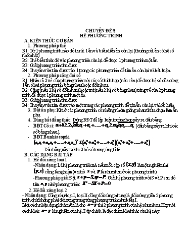 Ôn tập Toán 9 - Chuyên đề 9: Hệ phương trình