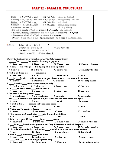 Ôn thi THPTQG môn tiếng Anh - Chuyên đề 12: Cấu trúc song song (Parallel structures) Ôn thi THPTQG môn tiếng Anh - Chuyên đề 12: Cấu trúc song song (Parallel structures)