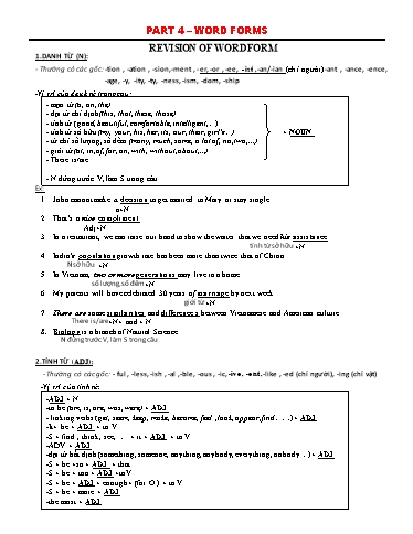 Ôn thi THPTQG môn tiếng Anh - Chuyên đề 4: Cấu tạo từ (Word forms) Ôn thi THPTQG môn tiếng Anh - Chuyên đề 4: Cấu tạo từ (Word forms)
