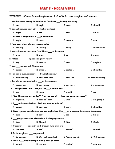 Ôn thi THPTQG môn tiếng Anh - Chuyên đề 5: Động từ khiếm khuyết (Modal verbs) Ôn thi THPTQG môn tiếng Anh - Chuyên đề 5: Động từ khiếm khuyết (Modal verbs)