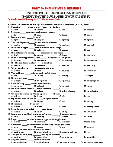 Ôn thi THPTQG môn tiếng Anh - Chuyên đề 9: Động từ nguyên mẫu, danh động từ và phân từ (Infinitive, gerund and participles)