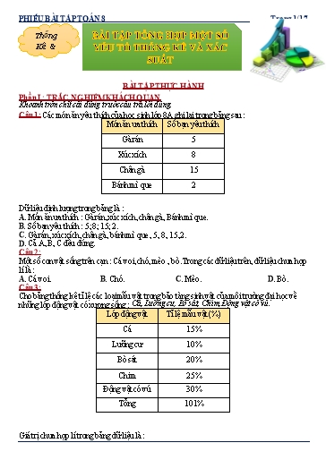 Phiếu bài tập dạy thêm - Chuyên đề: Bài tập tổng hợp một số yếu tố thống kê và xác suất (Phần 1) - Toán 8 Kết nối tri thức