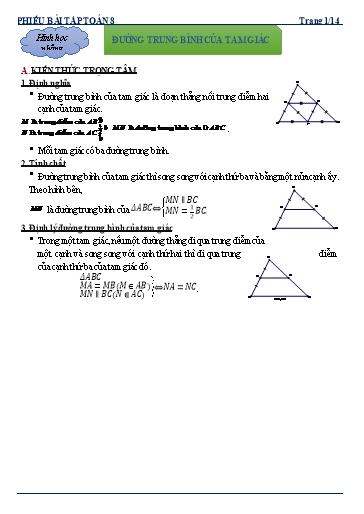 Phiếu bài tập dạy thêm - Chuyên đề: Đường trung bình của tam giác - Toán 8 Kết nối tri thức