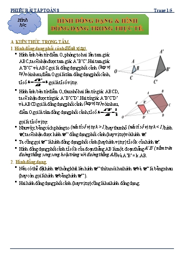 Phiếu bài tập dạy thêm - Chuyên đề: Hình đồng dạng và hình đồng dạng trong thực tiễn - Toán 8 Kết nối tri thức