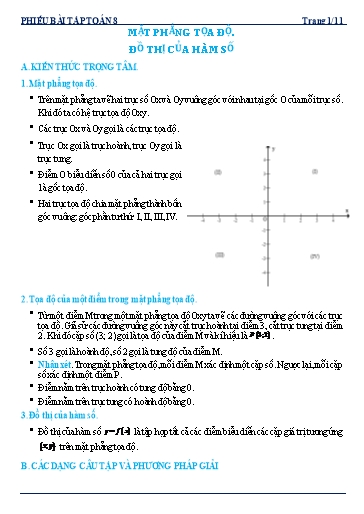 Phiếu bài tập dạy thêm - Chuyên đề: Mặt phẳng tọa độ, đồ thị của hàm số - Toán 8 Kết nối tri thức