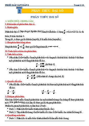 Phiếu bài tập dạy thêm - Chuyên đề: Phân thức đại số - Toán 8 Kết nối tri thức Phiếu bài tập dạy thêm - Chuyên đề: Phân thức đại số - Toán 8 Kết nối tri thức