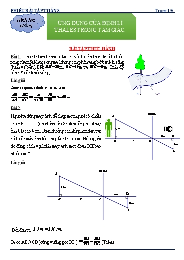 Phiếu bài tập dạy thêm - Chuyên đề: Ứng dụng của định lí Thales trong tam giác - Toán 8 Kết nối tri thức